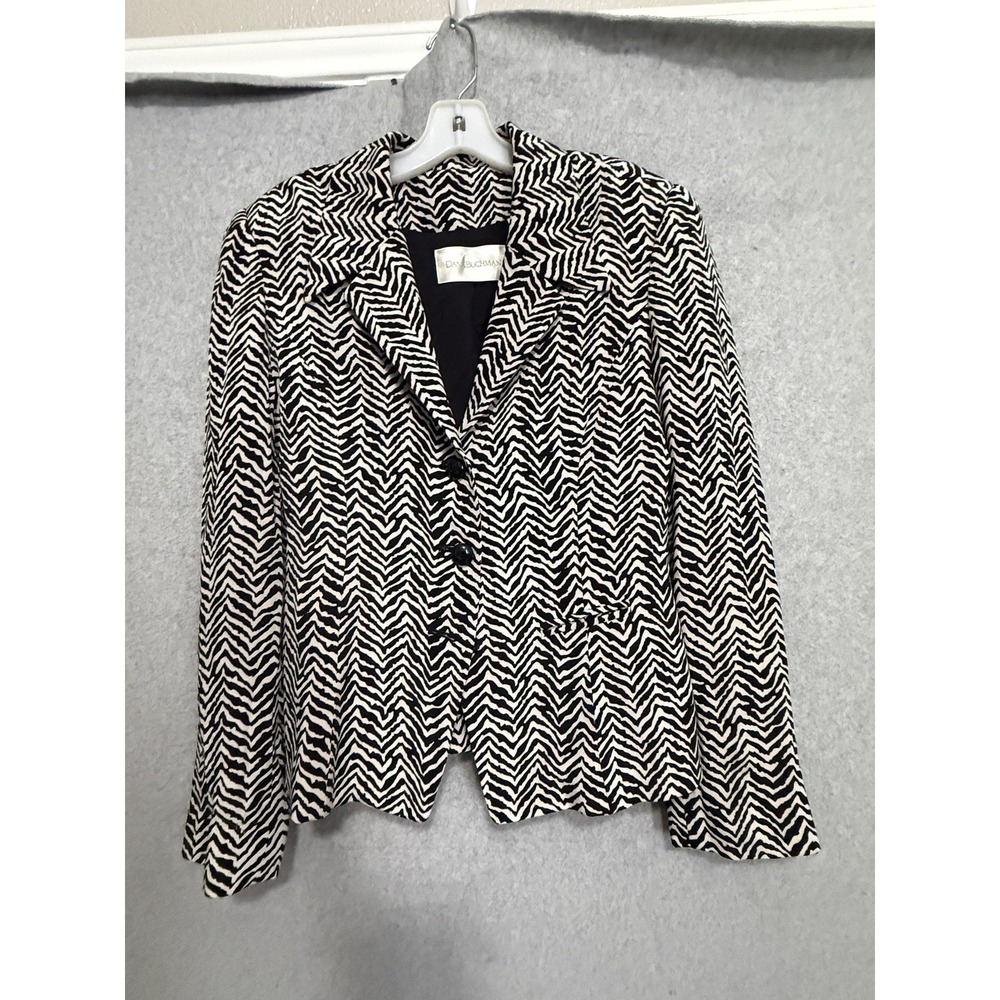 Dana Buchman Blazer Jacket Womens 6 Black White Silk Animal Print Zebra
